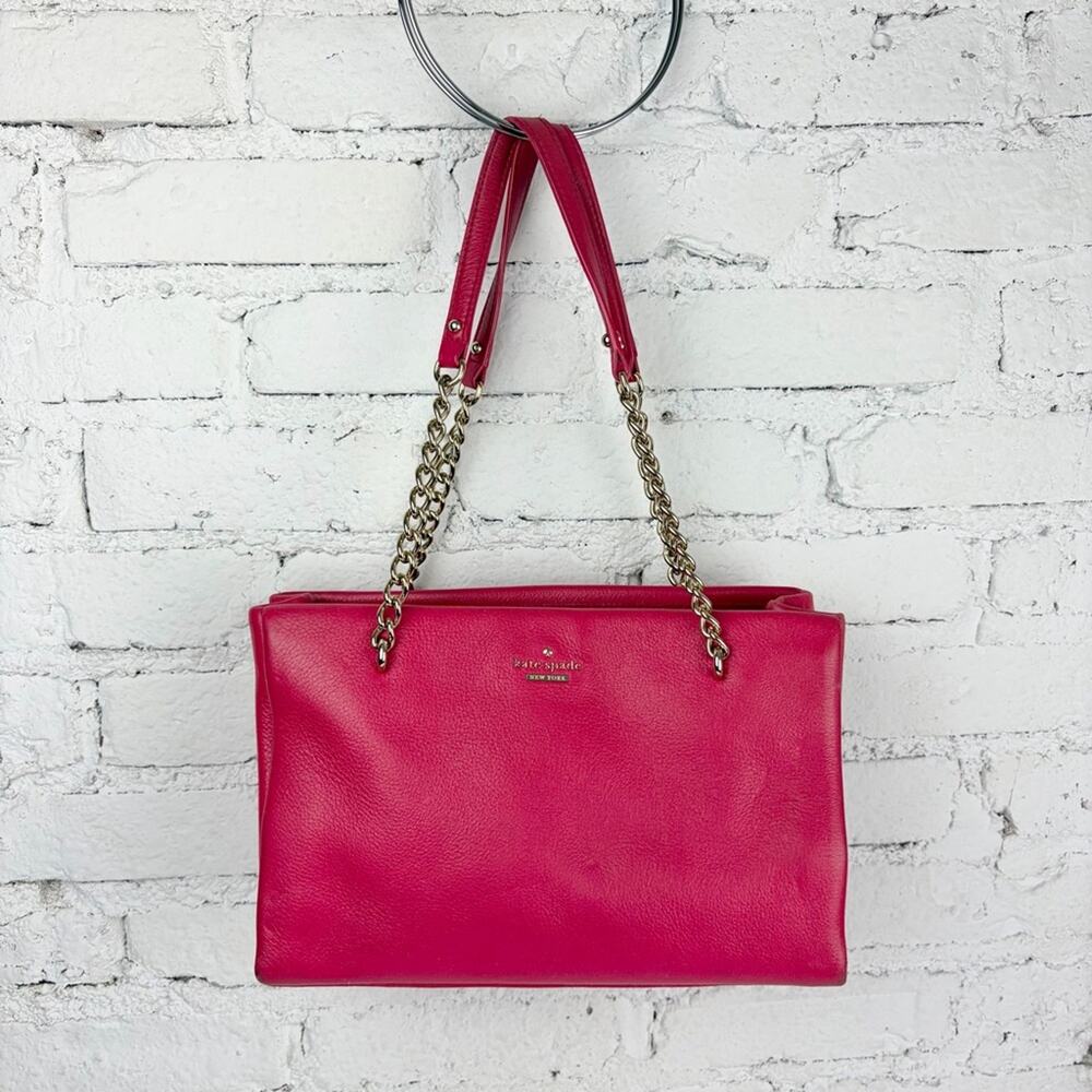 Kate Spade Pink Phoebe Pebble Leather Gold Chain Tote Satchel Shoulder Bag Purse